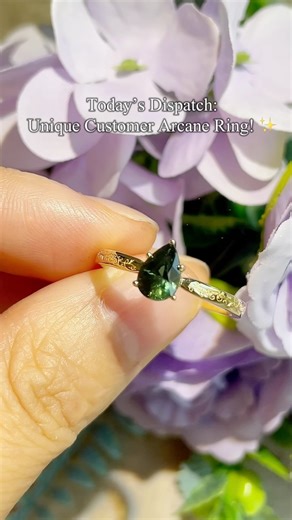 Our Arcane Ring is truly one of a kind ✨ With a hand-carved band and a gemstone of your choice in any color, size, or shape, it’s crafted just for you. #customring #customjewelry #gemstonering #sapphirering #handcarved #uniquering #oneofakindjewelry #oneofakindring | Azura Jewelry