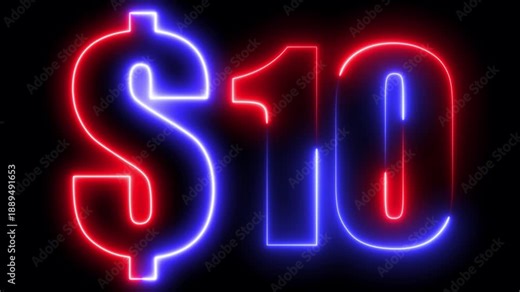 Neon is shining 10 Dollar and digits dollar up animation, Digital neon number counter of dollar counting, credit currency deposit digit dollar banking, financial illustration motion graphics video.