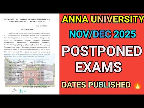Anna University Postponed Exams Dates 2026🔥 | Regulation 2021 Semester Exams! | Postponed Exams 2026