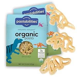 Pastabilities Organic Pasta for Kids - Dinosaur Pasta - Fun Shapes Bite-size, Family Size – Serves 4 Non-GMO Natural Wheat Pasta, All-Natural, Kosher Certified, Made in the USA, (2 Pack,11 Oz)