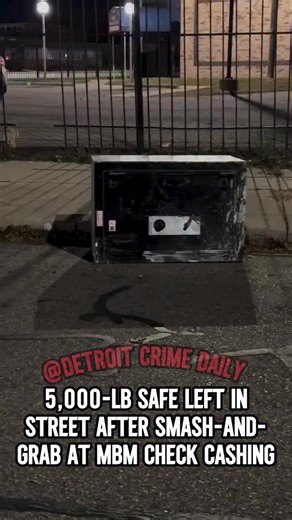 CHAOTIC SCENE on Gratiot just south of 8 Mile — investigators say five suspects in a red pickup smashed through the rear of MBM Check Cashing and dragged a 5,000-pound safe into the street. ￼ 💥 The heist went awry when police arrived — the suspects fled, abandoning the safe in the roadway. ￼ 🔎 No arrests yet, but cops believe charges are imminent as the investigation continues. ￼ 📞 Anyone with tips is urged to contact Detroit PD or Crime Stoppers. | Detroit crime daily