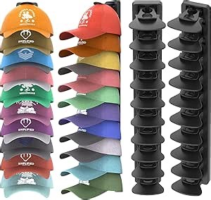HeQe Hat Organizer for Baseball Caps Hold Up to 40 Hats, 2 Pack Hat Rack for Wall, Strong Adhesive Hat Storage Display Holder for Closet Door and Wall (Black)