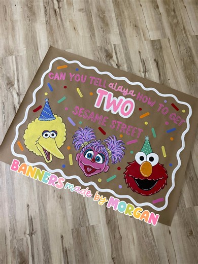 Can you tell me how to get to TWO Sesame Street? 💛🩷❤️ #fyp #bannersmadebymorgan #bannerartist #bannerpainting #sesamestreet