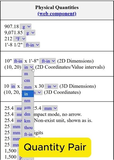 physical quantity web component