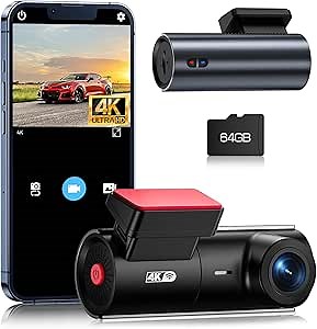 Dash Cam 4K WiFi 2160P Car Camera, Dash Camera for Cars, Mini Front Dashcam for Cars with Night Vision, Loop Recording, G-Sensor,24H Parking Monitor,Supercapacitor,Voice Prompt,APP,64GB Card Included