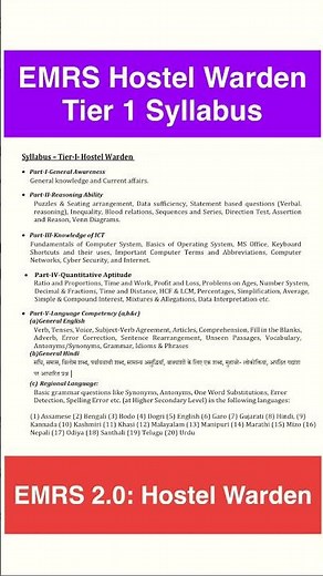 EMRS Hostel Warden Tier 1 Syllabus #emrs #emrsrecruitment