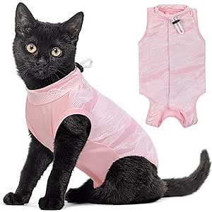 SUNFURA Breathable Cat Recovery Suit - Anti Licking Cat Surgery Suit Female Cat Onesie for Cats After Surgery Kitten Surgical Spay Suit Pet Body Suit Post Surgery E Collar Cone Alternative Pink L