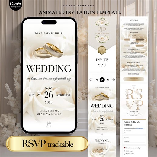 Elegant Animated Wedding Invitation, Classic Neutral Digital Einvite With Trackable RSVP, Editable Canva Template for Modern Wedding - Etsy