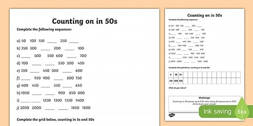 Year 3 Maths Counting in Steps of 50 Activity Sheet