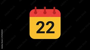 22 date calendar icon Animation with transparent background