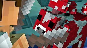 Shearing Oxblood’s mooshroom in Minecraft Story Mode adventure