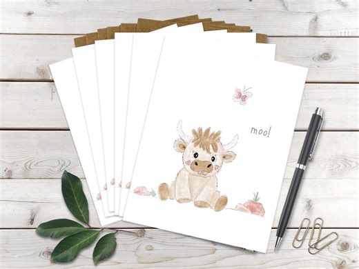 Watercolor Highland Cow Notecards - Original Illustration - Custom Stationery - Set of 6 Blank Art Note Cards With Envelopes - Etsy