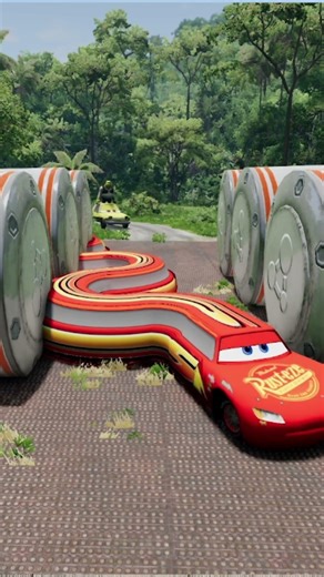 Lightning Mcqueen Snake car & shrek on car & Spiderman & CrazyFrog VS Hydraulic Crush - BeamNG.Drive