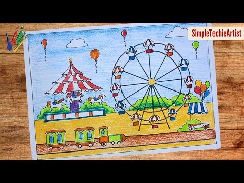 How to draw fun fair scenery drawing. Fun fair drawing. Fair drawing. Mela drawing. easy drawing.