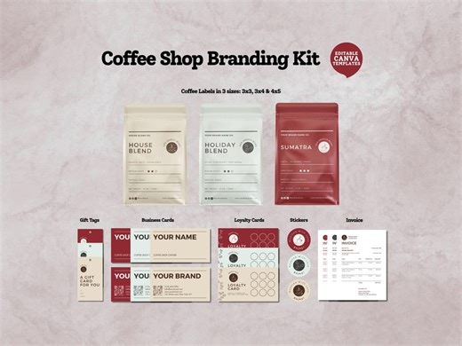 Coffee Packaging Design, Coffee Pouch Labels, Coffee Shop Branding Kit, Coffee Loyalty Card, Coffee Business Card, A4 Invoice Template - Etsy