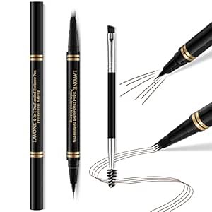 Eyebrow Pen,2-in-1 Waterproof Eyebrow Pencil with 4 Tip Microblading Brow Pen and Ultra-Precise Brow Pencil,with Dual-ended Eyebrow Brush,Eyebrow Makeup for Natural Looking - Dark Brown