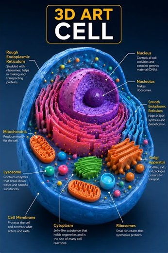 🧬 3D ART Cell | Animal Cell Model with Labels | Science Educational Video