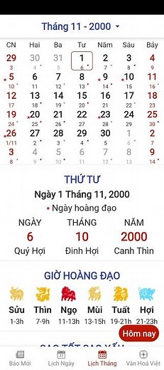 Lịch âm dương tháng 11 năm 2000 |Lịch vạn niên và những ngày lễ trong tháng 11/2000