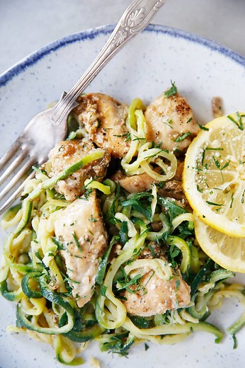 Lemon Parmesan Chicken with Zucchini Noodles