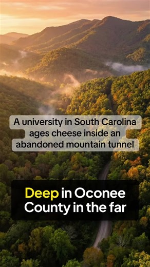 In 1941, Clemson University started aging blue cheese inside a 1,617-foot abandoned railroad tunnel carved through Stumphouse Mountain in Oconee County, South Carolina. The tunnel was abandoned in 1859 after the state refused to keep funding the project, but its constant 50-degree temperature made it perfect for cheese aging. #StumphouseTunnel #ClemsonCheese #SouthCarolina #RoadTrip #HiddenGems