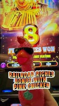 Railroad Riches Slots Bonus Feature Win with Pink Chicken #slots #casino #gamble