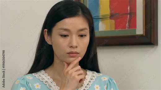 Indoor women holding their cheeks and thinking