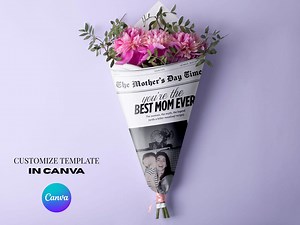 Editable Mothers Day Newspaper Template, Personalized Mothers Day Gift, Printable Mothers Day Card, Flower Bouquet Wrap, Gift for Her - Etsy