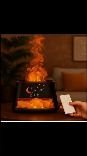 Moon & Stars Flame Aroma Diffuser With Himalayan Salt Rocks & Remote