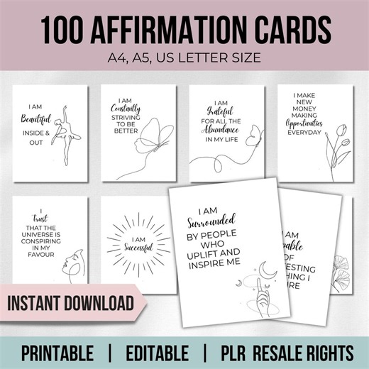 100 Printable Positive Affirmation Cards | Self-love & Motivation (digital Download) - Etsy