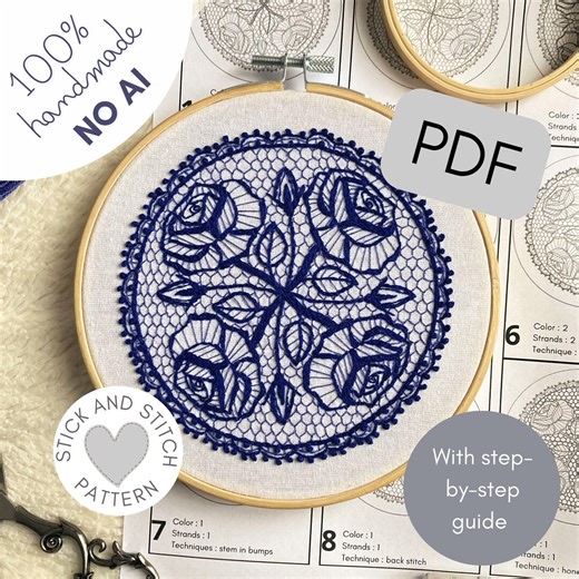 Step-by-step Lace Rose Hand Embroidery (PDF Download) - Etsy