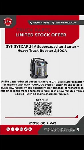GYS Startronic Supercapacitor 12/24V Ultra-Fast Jump Starter with 10,000+ Life Cycles for light HGV