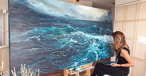 Energetic Large-Scale Paintings of Splashing Ocean Waves