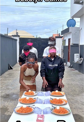 Blindfold Spaghetti and Egg Eating Competition