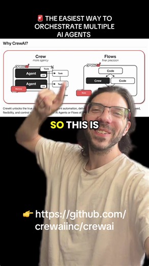 🚨 THE EASIEST WAY TO ORCHESTRATE MULTIPLE AI AGENTS Someone built a clean, no-bloat framework for running teams of autonomous agents. Ships with: • **Crews**: Agents work together autonomously as a team • **Flows**: Precise step-by-step control over every action • Use both together for production-grade systems • 5.76x faster than LangGraph • Works with Claude Code, Cursor, Codex & Windsurf Built from scratch. Simple. Powerful. 👉 https://github.com/crewAIInc/crewAI Who’s running agent crews tod