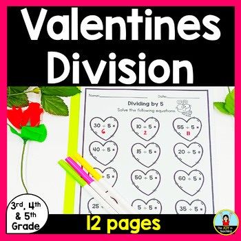 Valentines Single Digit Division Worksheets 3rd Grade
