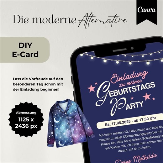 Sleepover Party Invitation, Pajama Party Birthday Invitation for Girls, Sleepover Party Invitation Card for Whatsapp, Customizable Canva Template - Etsy