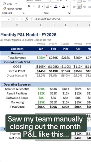 Automating monthly P&L reports in Excel