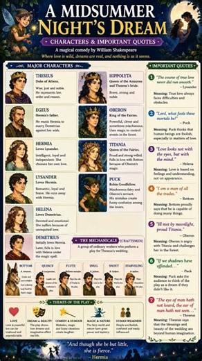 📚A Midsummer Night’s Dream: All Characters & Important Quotes | William Shakespeare