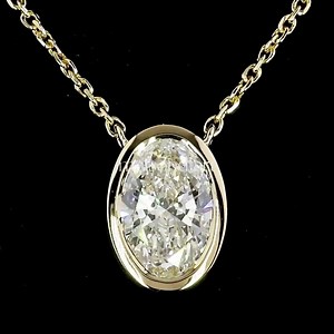 Bezel Set Oval Lab Grown Diamond Pendant Necklace - Silver - Etsy