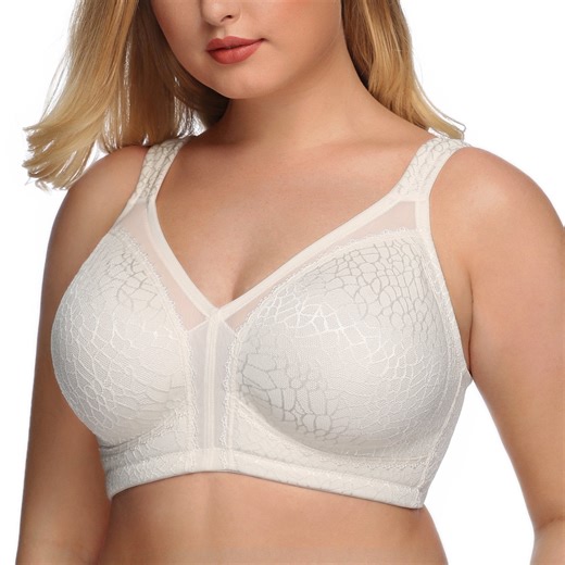 Exerin Women's Full Coverage Plus Size Comfort Double Support Unpadded Wirefree Minimizer Bra(White,46DDD)
