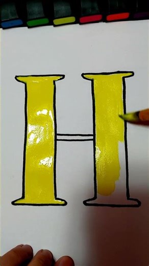 Drawing a Yellow Letter H with a Pattern - ASMR