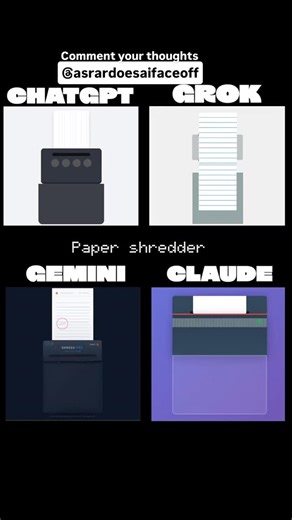 ASRAR on Instagram: "Comment, who did it better? Paper shredder Create a single-file HTML/JS animation of a paper shredder (front view) using Tailwind CSS. The design should be high-quality and "realistic" with a dark slate background. ​Visual Requirements: ​Machine Body: Use CSS gradients to create a "brushed metal" texture for the shredder head. Include safety warning icons and a status light (Green for ready, Red for active). ​The Bin: Use a glassmorphism effect (backdrop-blur, semi-transpare