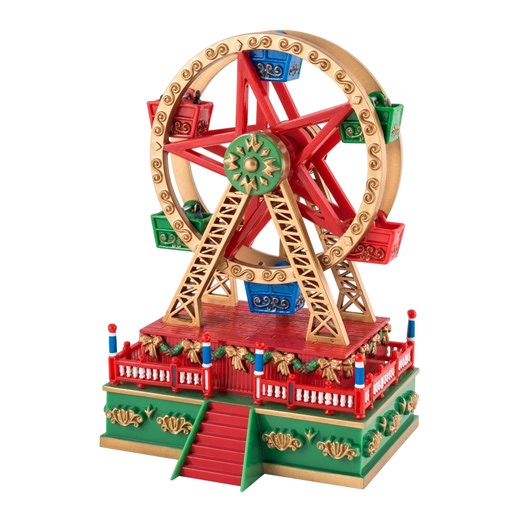 Mr. Christmas Mini Carnival Ferris Wheel Novelty Music Box Decoration, 5.4 in Tall, for Adults and Children