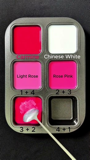 Four Shades of Pink. #colormixing #acrylicpainting #asmr #mix #colors #mixing #red #white #rose