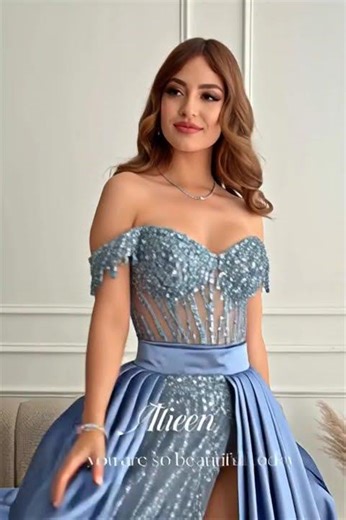 Off the Shoulders Mermaid Gray Blue Beads Dresses for Dancing Parties