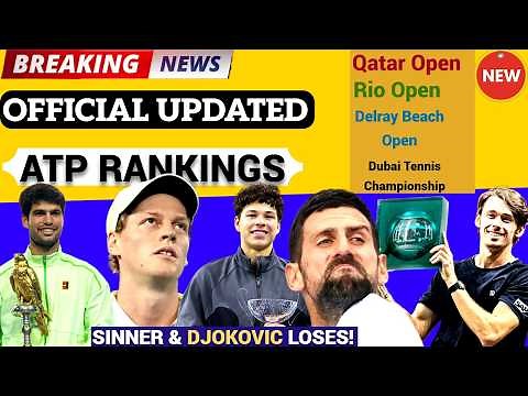 Official Live Updated ATP Rankings 24 FEB 2026 | Alcaraz & Shelton Wins, Sinner and Djokovic Loses!
