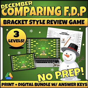 Digital Christmas Activities Comparing Rational Numbers: F, D, P Bracket Game