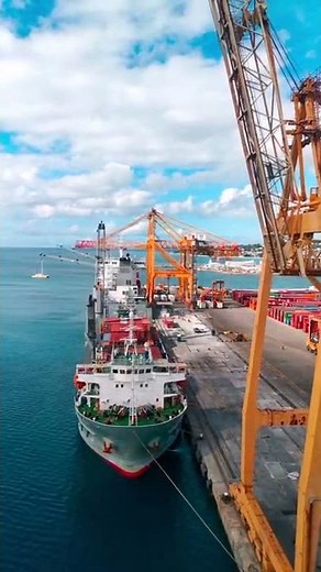 Container Ship Crane - Containers Loaded with Cranes & Trucks