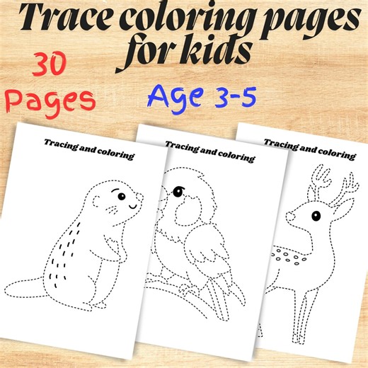 Trace Coloring Pages for Kids | Printable Tracing Worksheets , Download PDF - Etsy