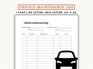 Vehicle Maintenance Log, Car Maintenance Log Book, Printable Car Service Book, Vehicle Repairs, Expense Planner Inserts, Half Letter, A4, A5 - Etsy UK